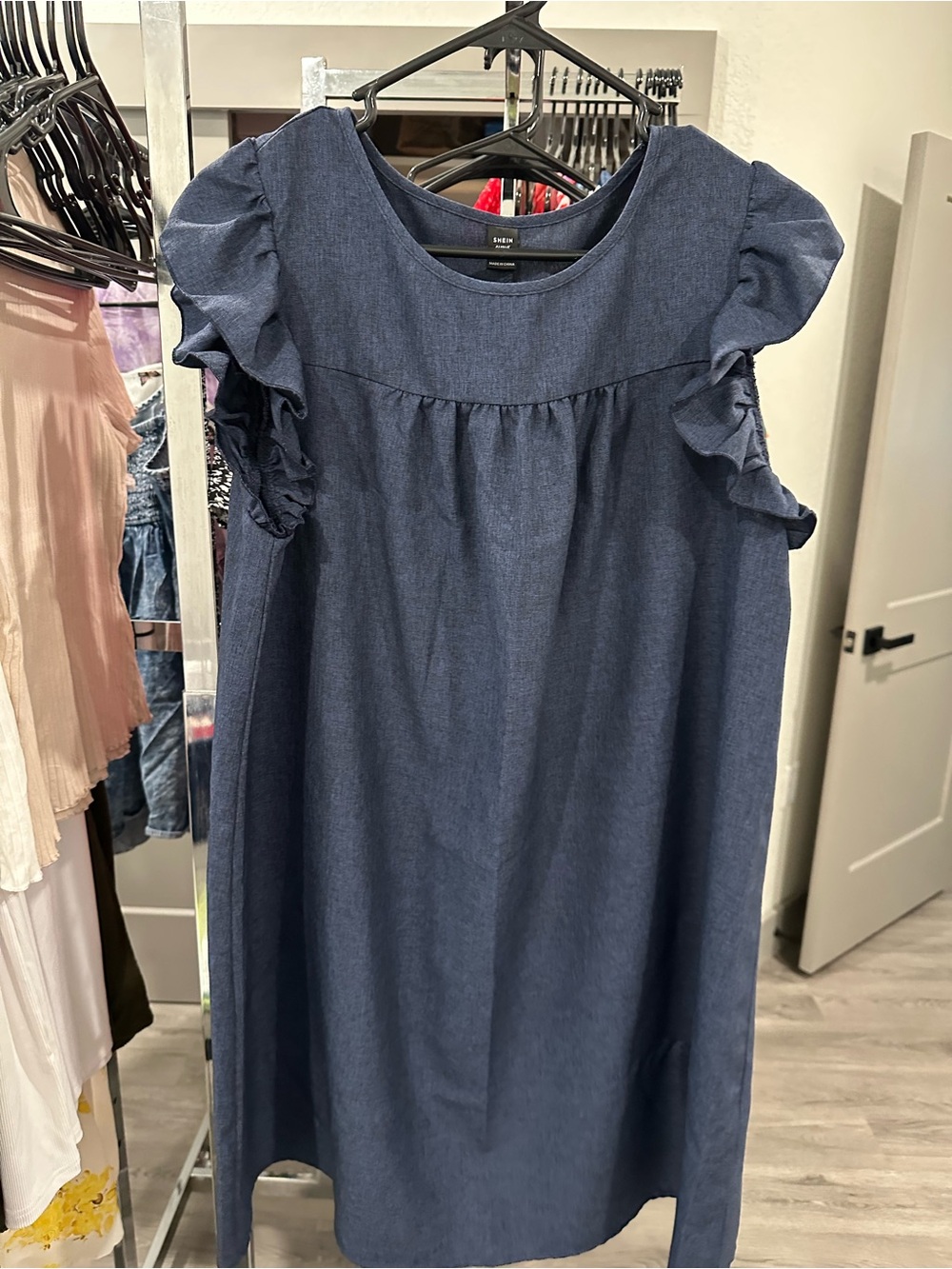 Women’s Plus Size Blue Ruffle-Sleeve Dress